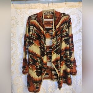 Lucky Brand Women's Large Cardigan Aztec Southwestern Open Front Sweater Draped